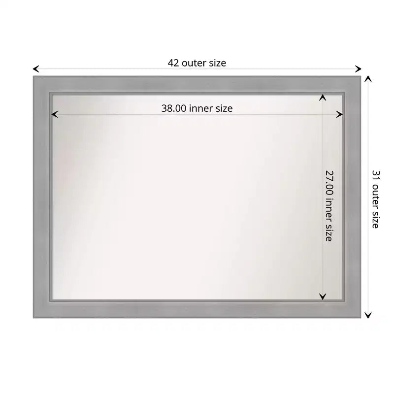 Miroir mural de salle de bain 42" x 31" en nickel brossé, rectangulaire, cadre en polystyrène, fixation murale