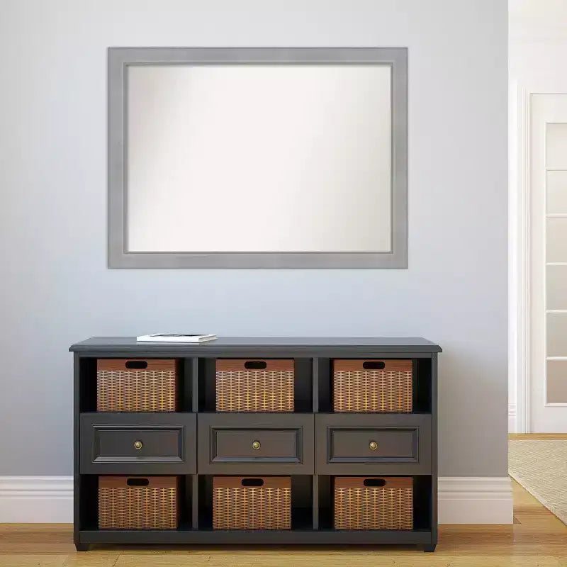 Miroir mural de salle de bain 42" x 31" en nickel brossé, rectangulaire, cadre en polystyrène, fixation murale