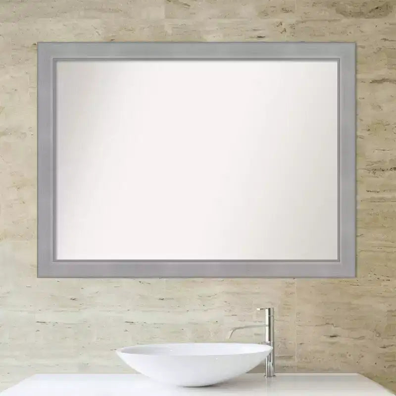Miroir mural de salle de bain 42" x 31" en nickel brossé, rectangulaire, cadre en polystyrène, fixation murale