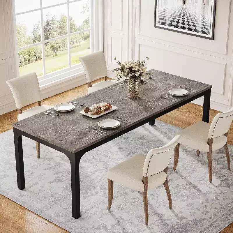 Table à manger rectangulaire en bois style ferme, 6 places, longue table de cuisine moderne pour salle à manger, coin petit-déjeuner