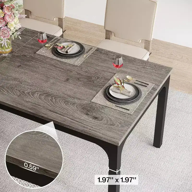 Table à manger rectangulaire en bois style ferme, 6 places, longue table de cuisine moderne pour salle à manger, coin petit-déjeuner
