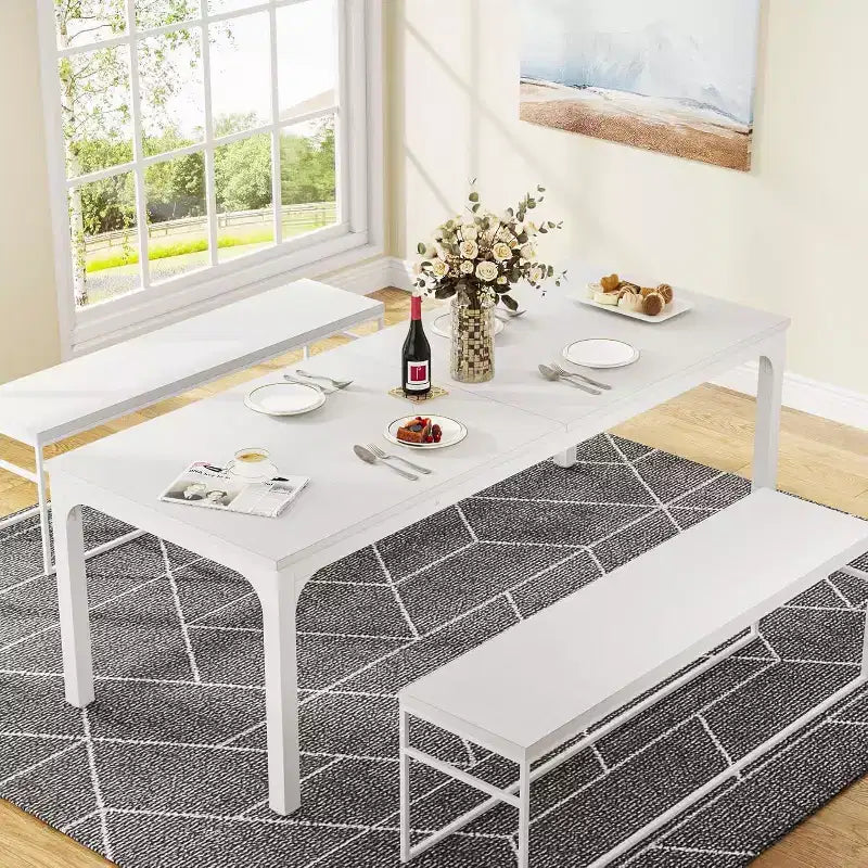 Table à manger rectangulaire en bois style ferme, 6 places, longue table de cuisine moderne pour salle à manger, coin petit-déjeuner