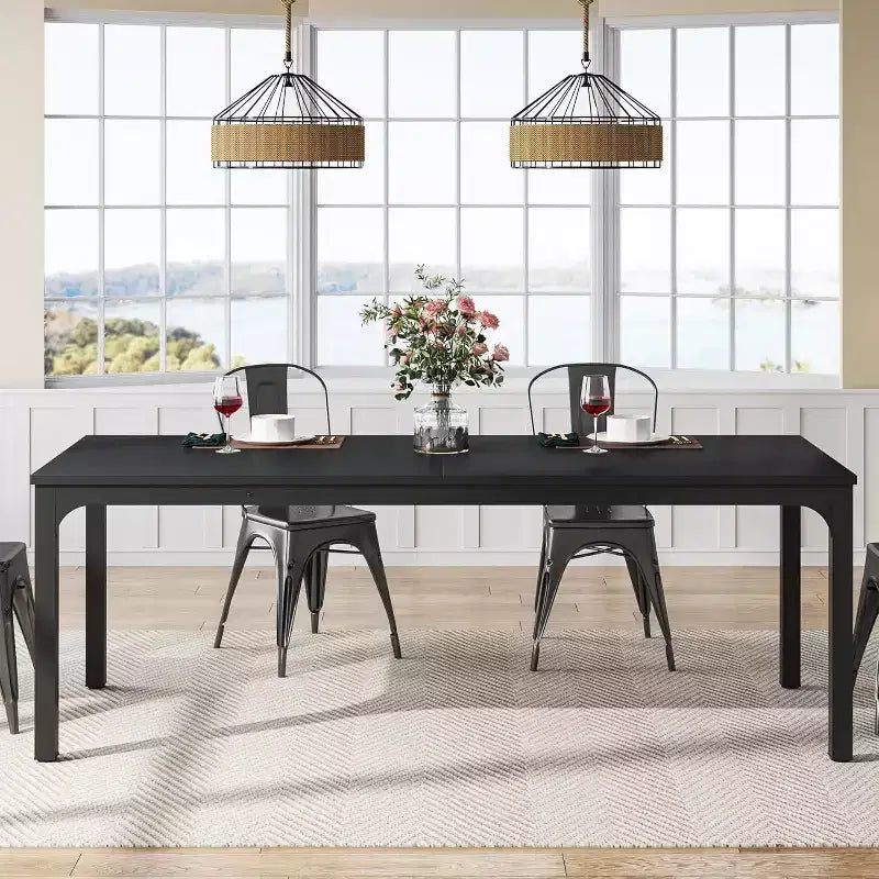 Table à manger rectangulaire en bois style ferme, 6 places, longue table de cuisine moderne pour salle à manger, coin petit-déjeuner