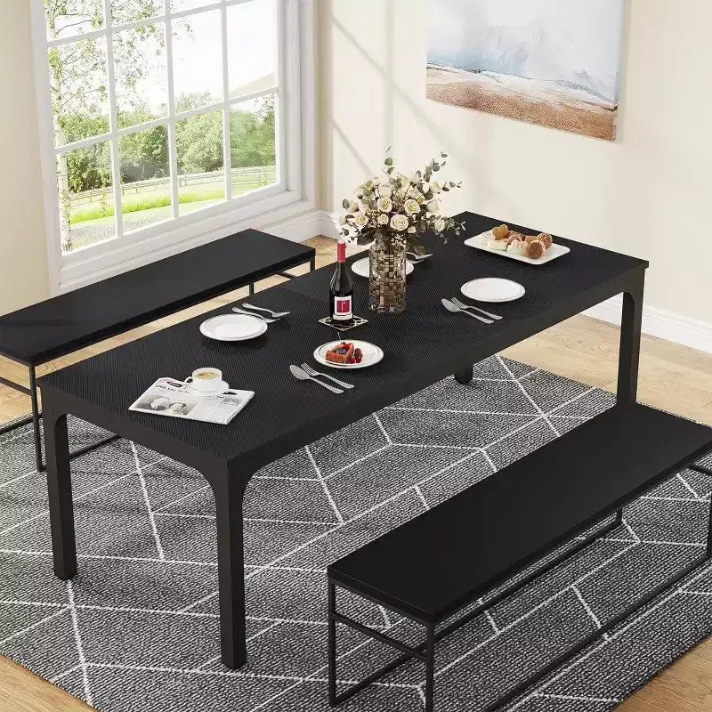 Table à manger rectangulaire en bois style ferme, 6 places, longue table de cuisine moderne pour salle à manger, coin petit-déjeuner