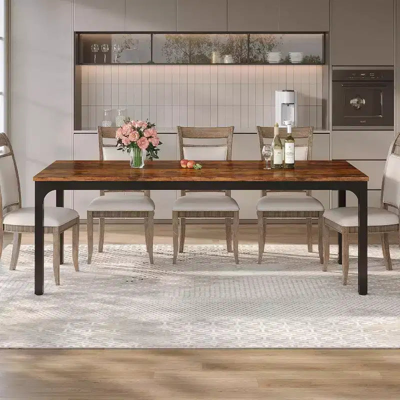 Table à manger rectangulaire en bois style ferme, 6 places, longue table de cuisine moderne pour salle à manger, coin petit-déjeuner
