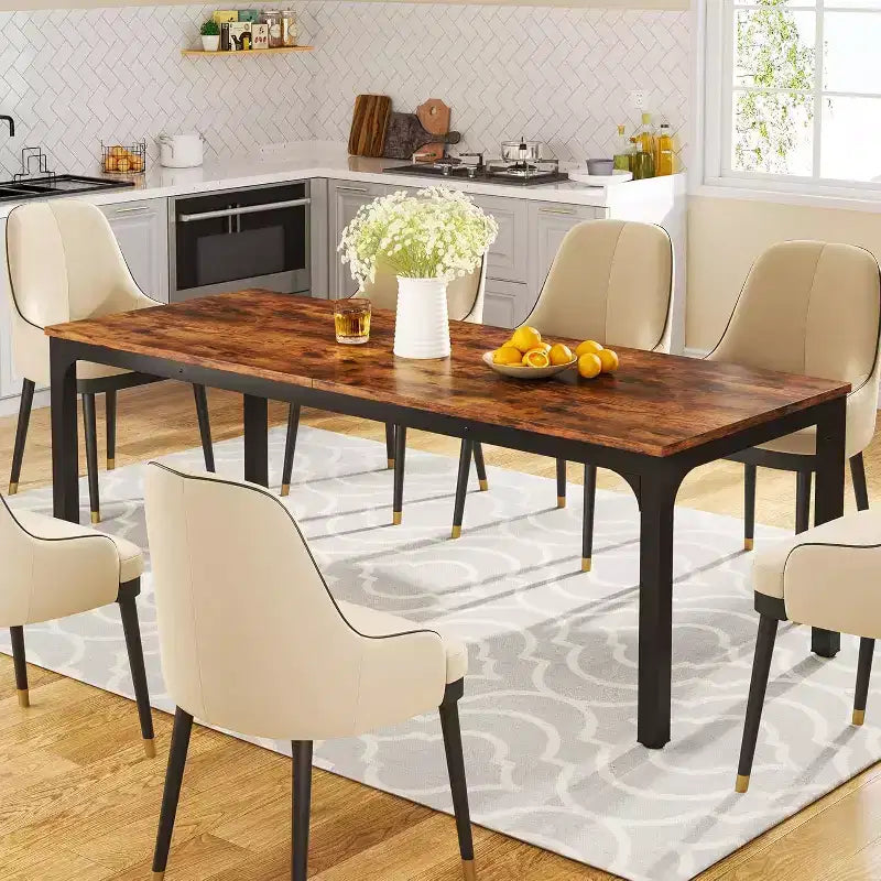Table à manger rectangulaire en bois style ferme, 6 places, longue table de cuisine moderne pour salle à manger, coin petit-déjeuner