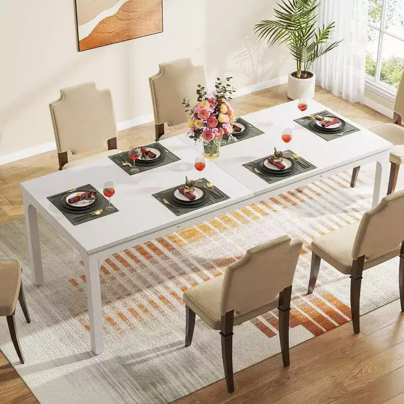 Table à manger rectangulaire en bois style ferme, 6 places, longue table de cuisine moderne pour salle à manger, coin petit-déjeuner