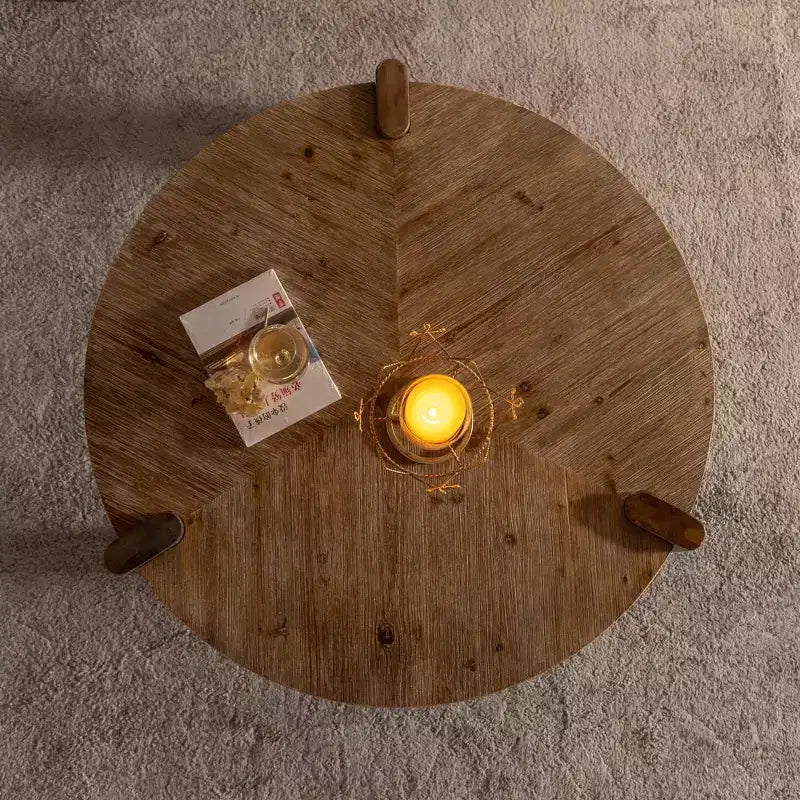 Table basse ronde en bois, style rustique naturel, pour salon et appartement
