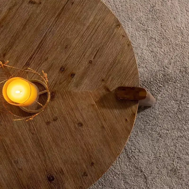 Table basse ronde en bois, style rustique naturel, pour salon et appartement