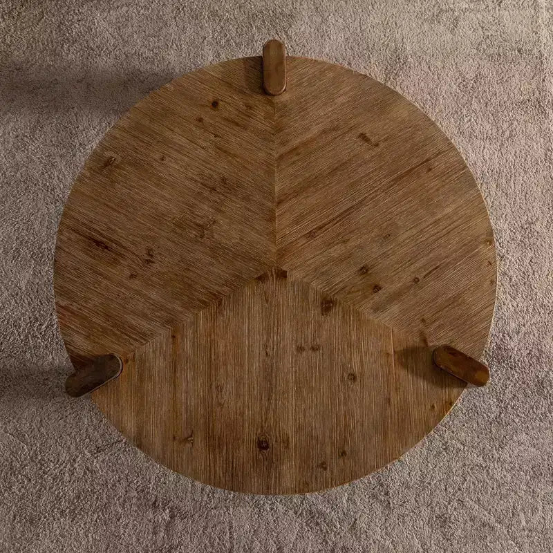 Table basse ronde en bois, style rustique naturel, pour salon et appartement