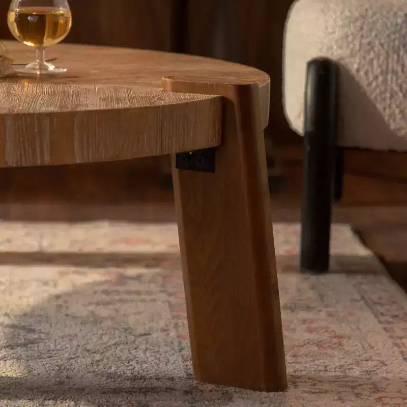 Table basse ronde en bois, style rustique naturel, pour salon et appartement