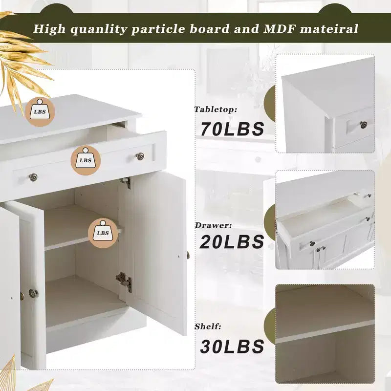 Buffet de 147 cm avec 2 tiroirs et étagères réglables, portes encadrées