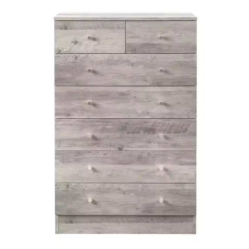 Commode grise à 7 tiroirs, 66 cm de large, en panneaux de particules