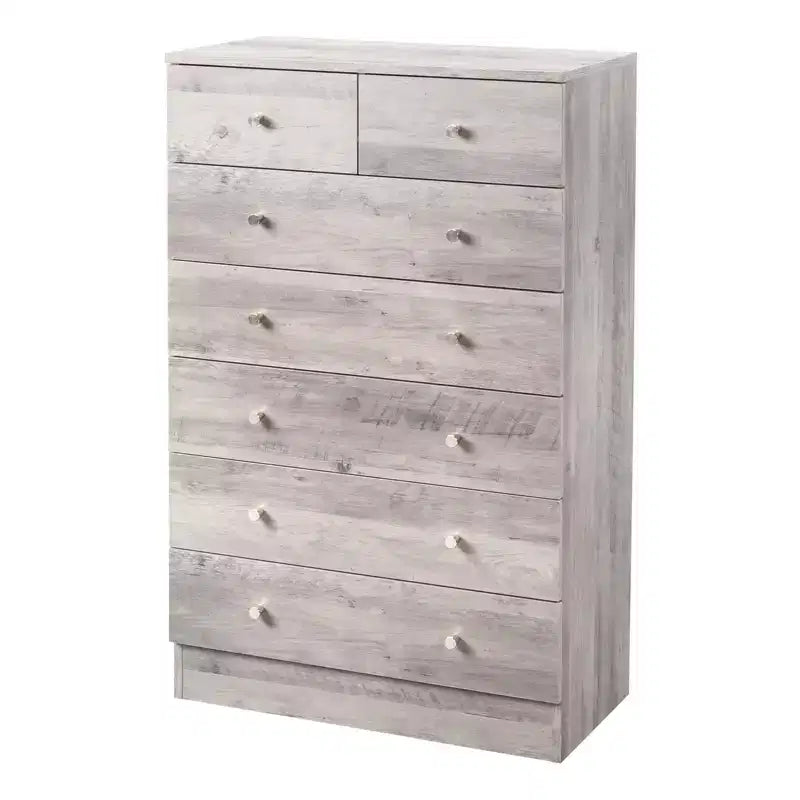 Commode grise à 7 tiroirs, 66 cm de large, en panneaux de particules