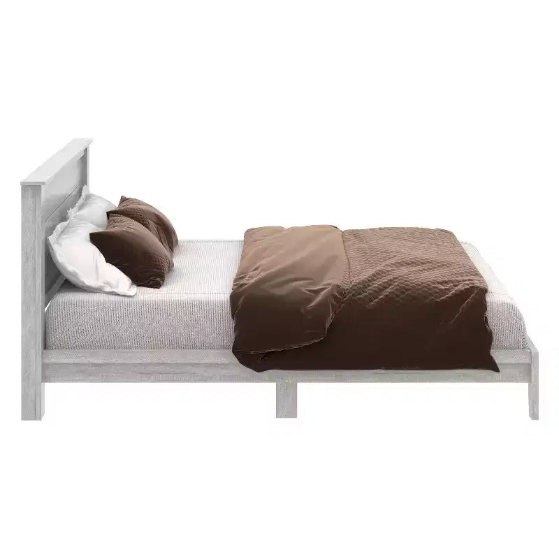 Lit plateforme Queen avec tête de lit, Chêne gris poussiéreux