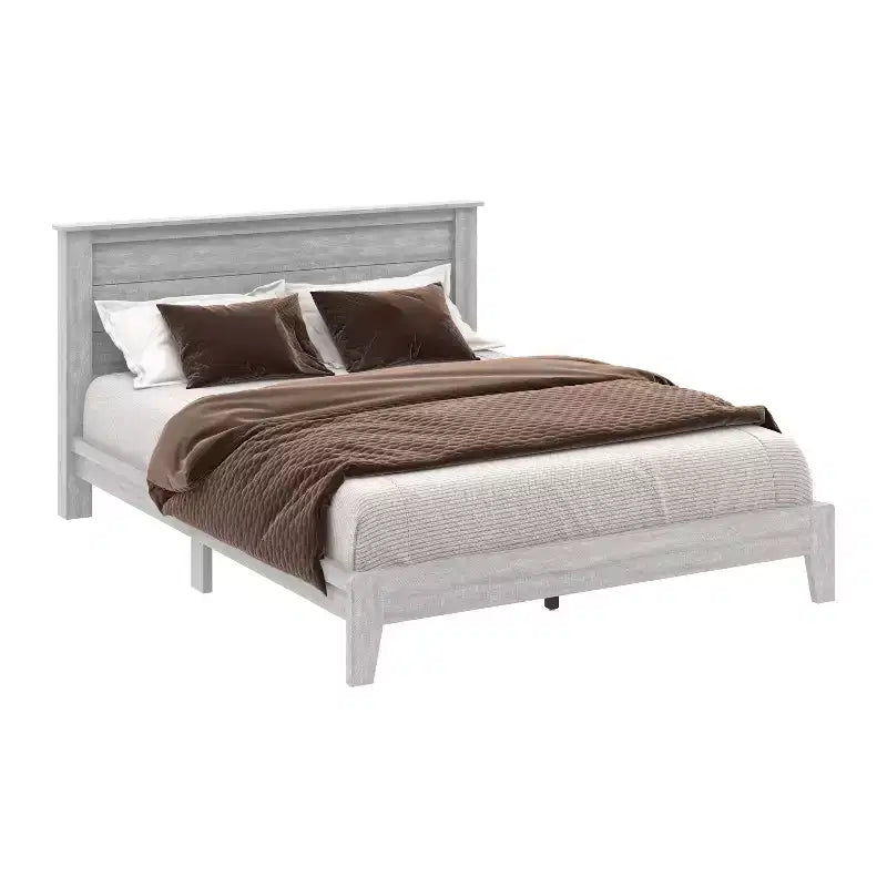 Lit plateforme Queen avec tête de lit, Chêne gris poussiéreux