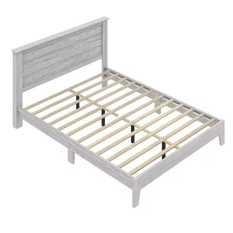 Lit plateforme Queen avec tête de lit, Chêne gris poussiéreux