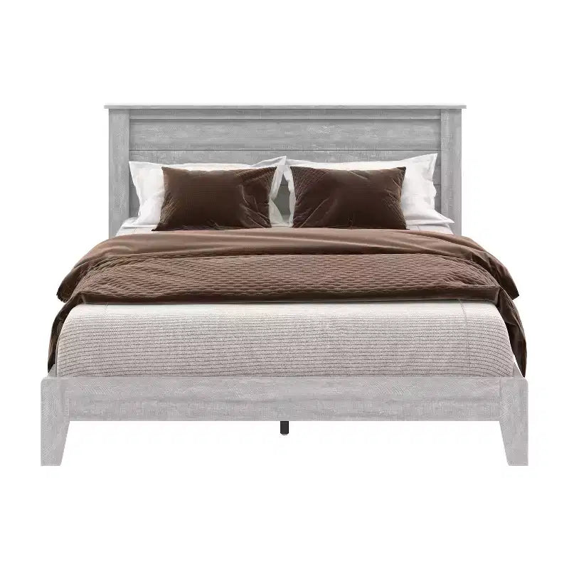 Lit plateforme Queen avec tête de lit, Chêne gris poussiéreux