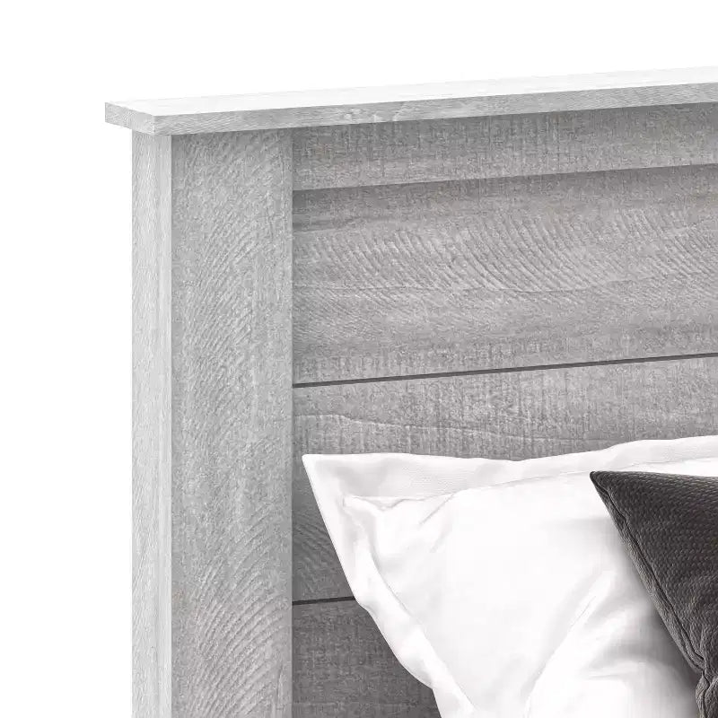 Lit plateforme Queen avec tête de lit, Chêne gris poussiéreux