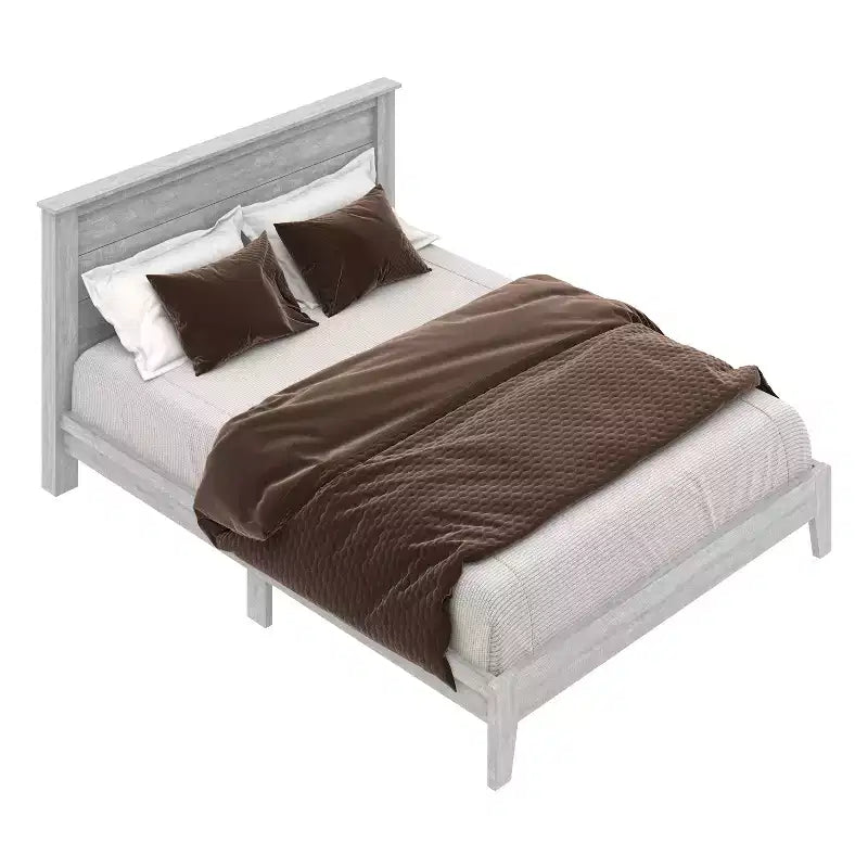Lit plateforme Queen avec tête de lit, Chêne gris poussiéreux