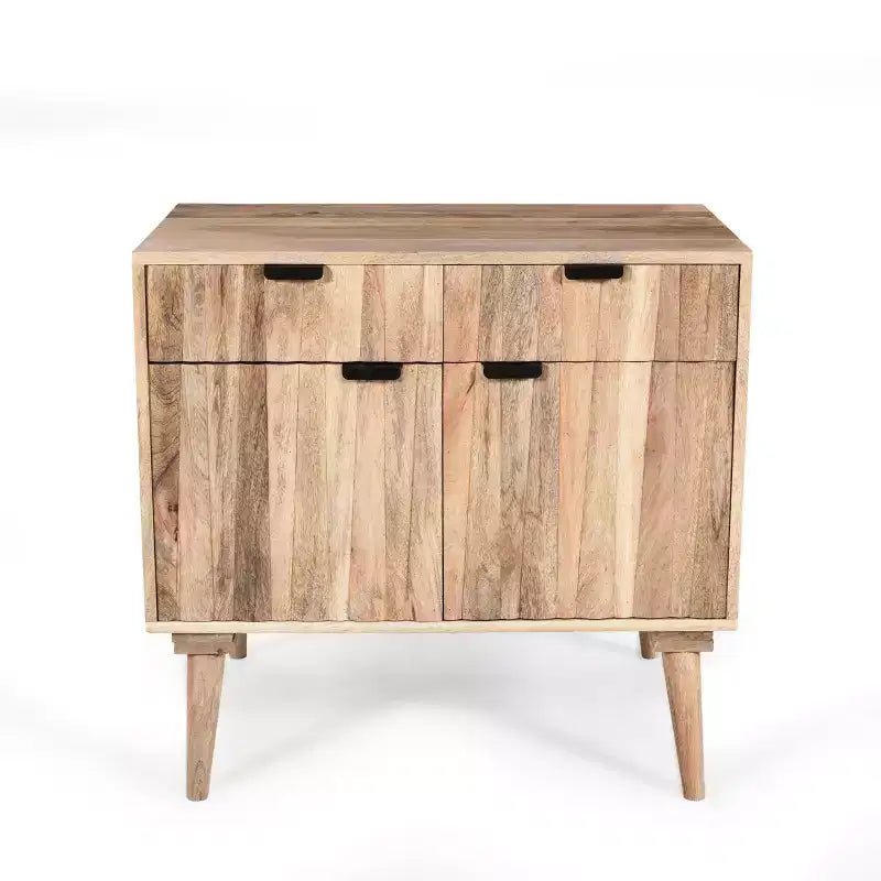 Meuble d'appoint en bois de manguier avec 2 tiroirs, bahut de rangement avec grain naturel