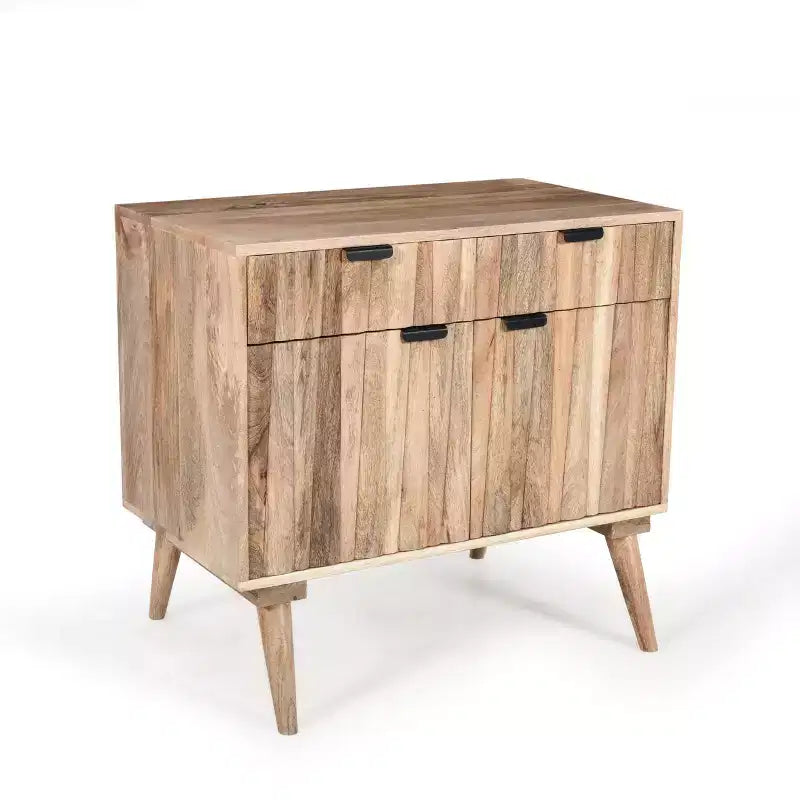 Meuble d'appoint en bois de manguier avec 2 tiroirs, bahut de rangement avec grain naturel
