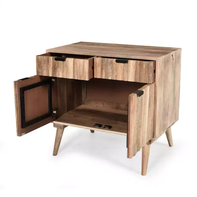 Meuble d'appoint en bois de manguier avec 2 tiroirs, bahut de rangement avec grain naturel