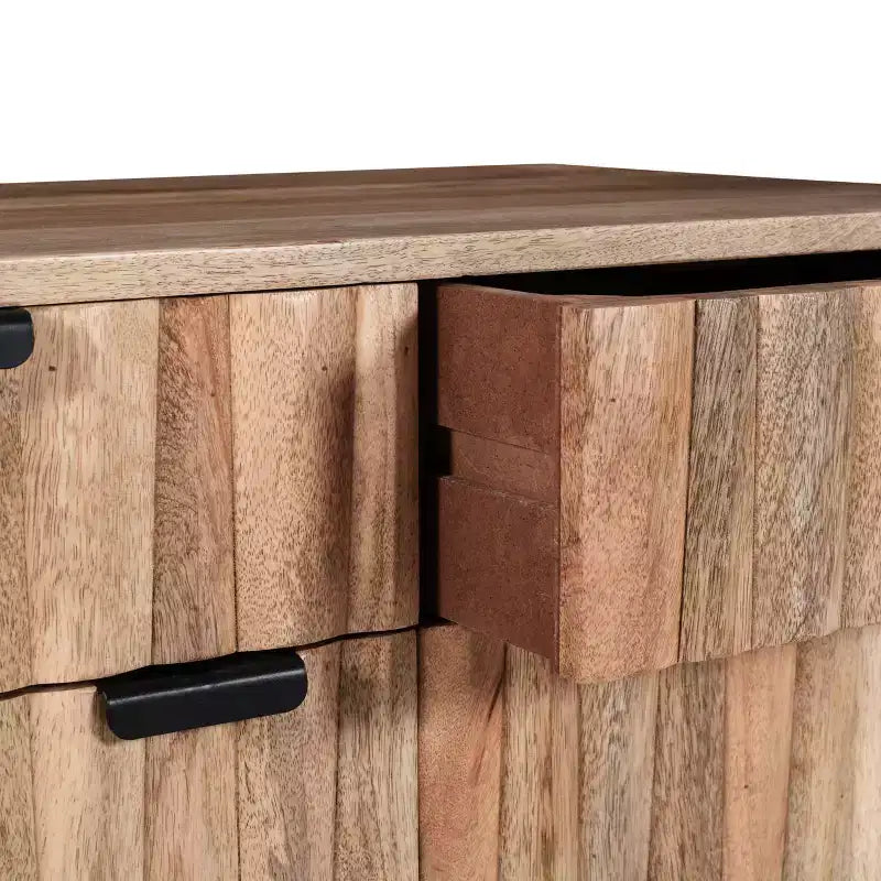 Meuble d'appoint en bois de manguier avec 2 tiroirs, bahut de rangement avec grain naturel