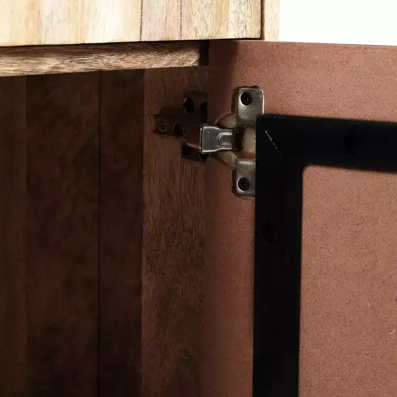 Meuble d'appoint en bois de manguier avec 2 tiroirs, bahut de rangement avec grain naturel