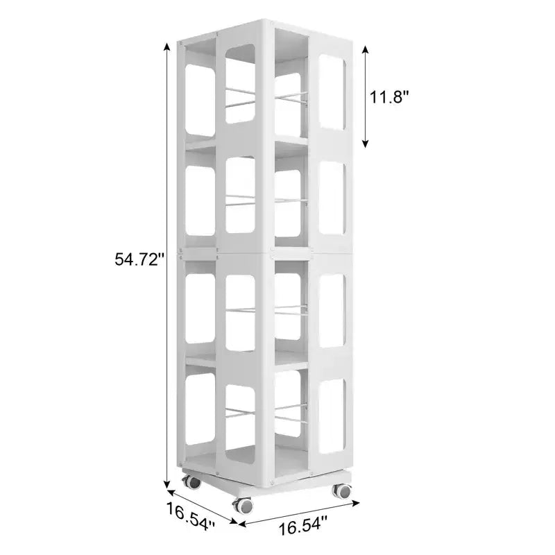 Étagère rotative tout acier avec roulettes à 360°, organisateur de rangement à 4 niveaux pour salon, couloir, bureau