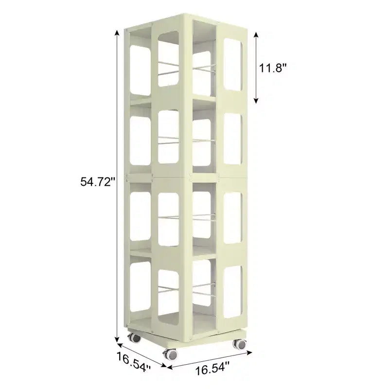 Étagère rotative tout acier avec roulettes à 360°, organisateur de rangement à 4 niveaux pour salon, couloir, bureau
