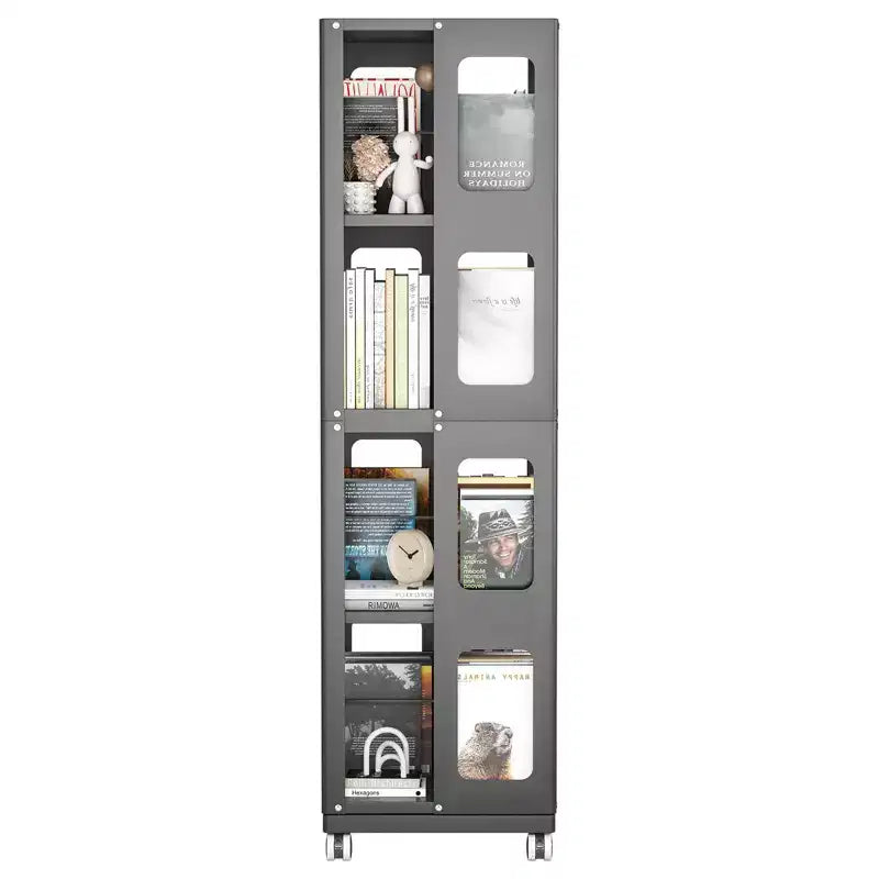 Étagère rotative tout acier avec roulettes à 360°, organisateur de rangement à 4 niveaux pour salon, couloir, bureau