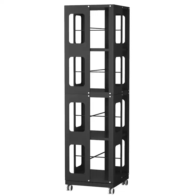 Étagère rotative tout acier avec roulettes à 360°, organisateur de rangement à 4 niveaux pour salon, couloir, bureau
