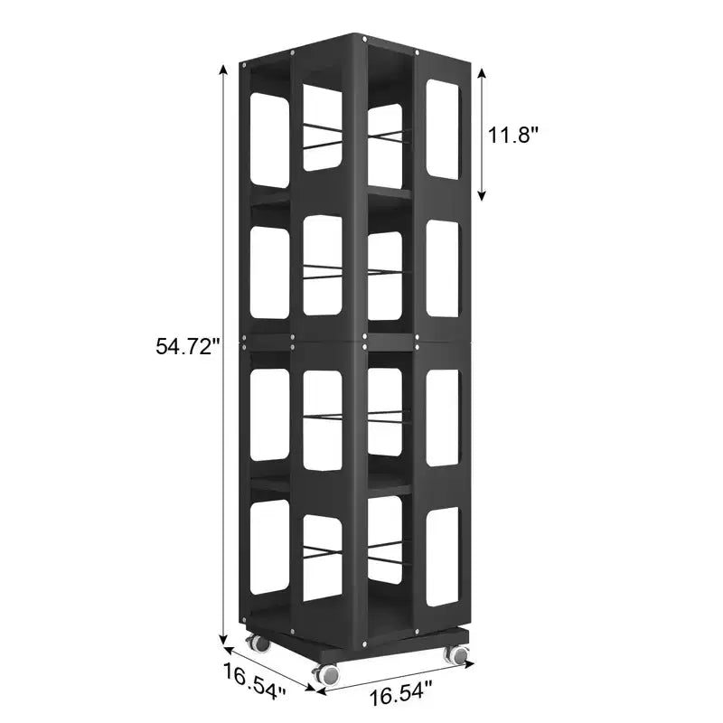 Étagère rotative tout acier avec roulettes à 360°, organisateur de rangement à 4 niveaux pour salon, couloir, bureau