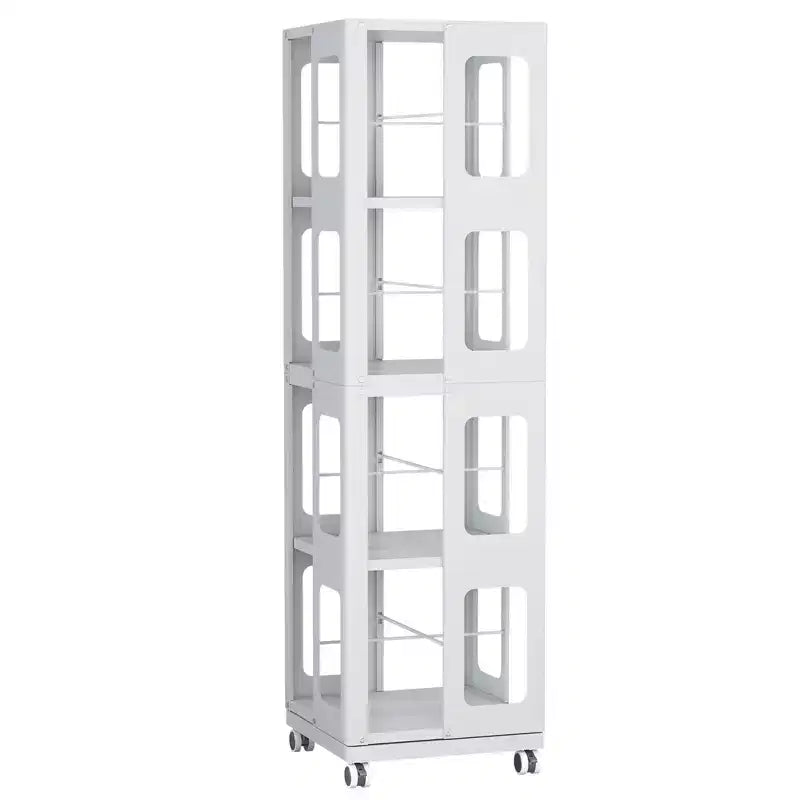 Étagère rotative tout acier avec roulettes à 360°, organisateur de rangement à 4 niveaux pour salon, couloir, bureau