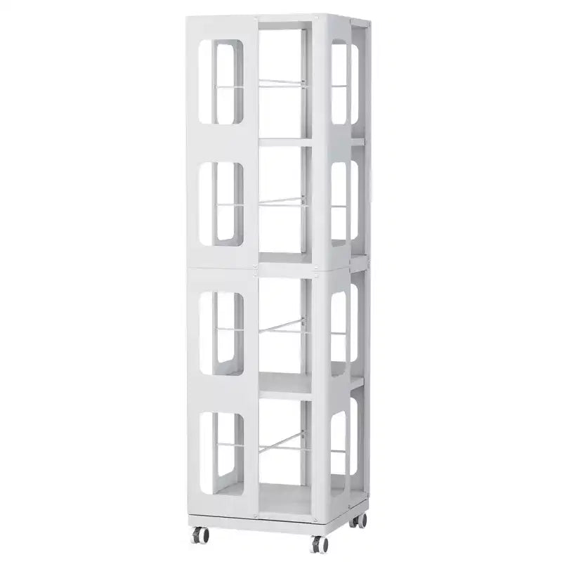 Étagère rotative tout acier avec roulettes à 360°, organisateur de rangement à 4 niveaux pour salon, couloir, bureau