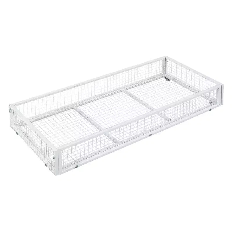 Lit cabane pour enfant taille normale avec tiroir, structure métallique, tête de lit en forme de maison, blanc