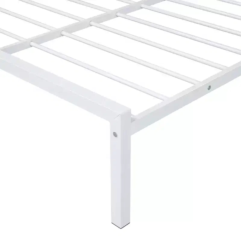 Lit cabane pour enfant taille normale avec tiroir, structure métallique, tête de lit en forme de maison, blanc