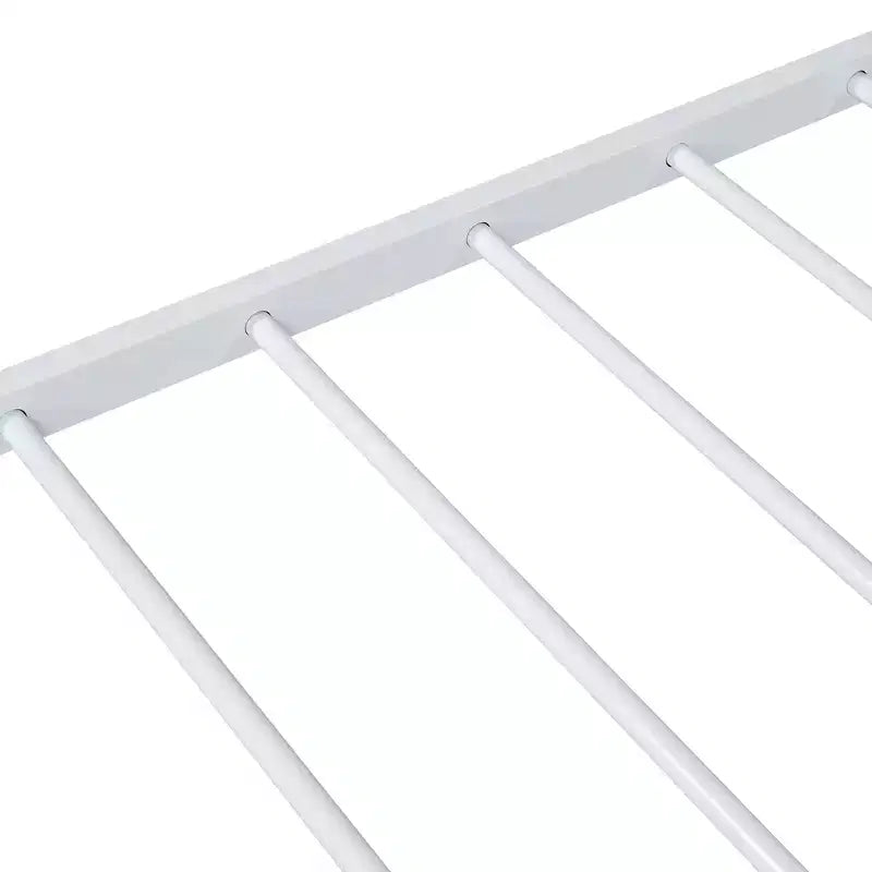 Lit cabane pour enfant taille normale avec tiroir, structure métallique, tête de lit en forme de maison, blanc