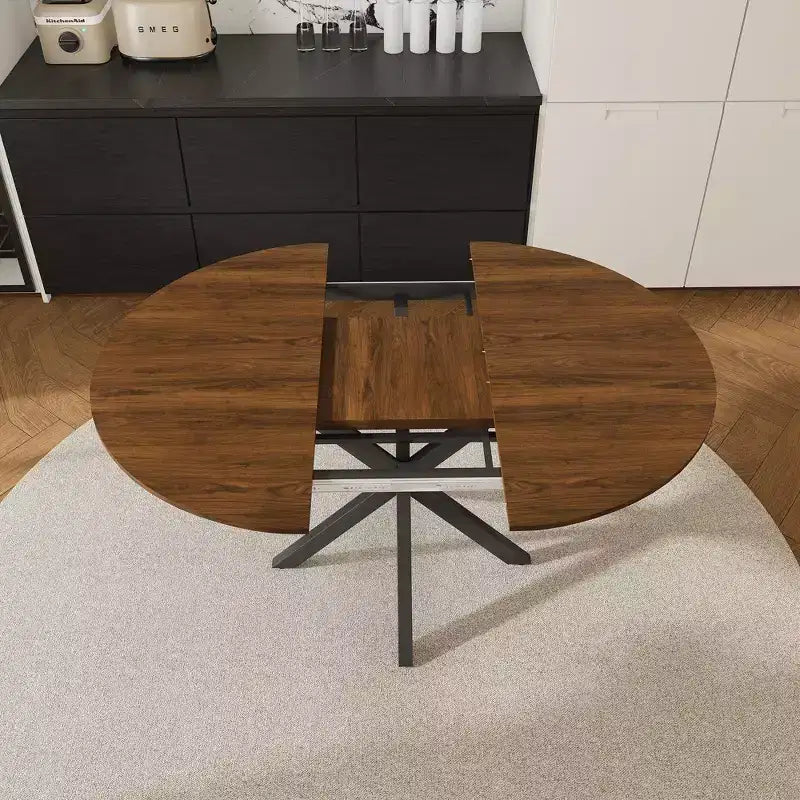 Table à manger rétractable moderne de 150 cm pour 6 personnes, table extensible pliante avec base en acier au carbone, cuisine et salle à manger