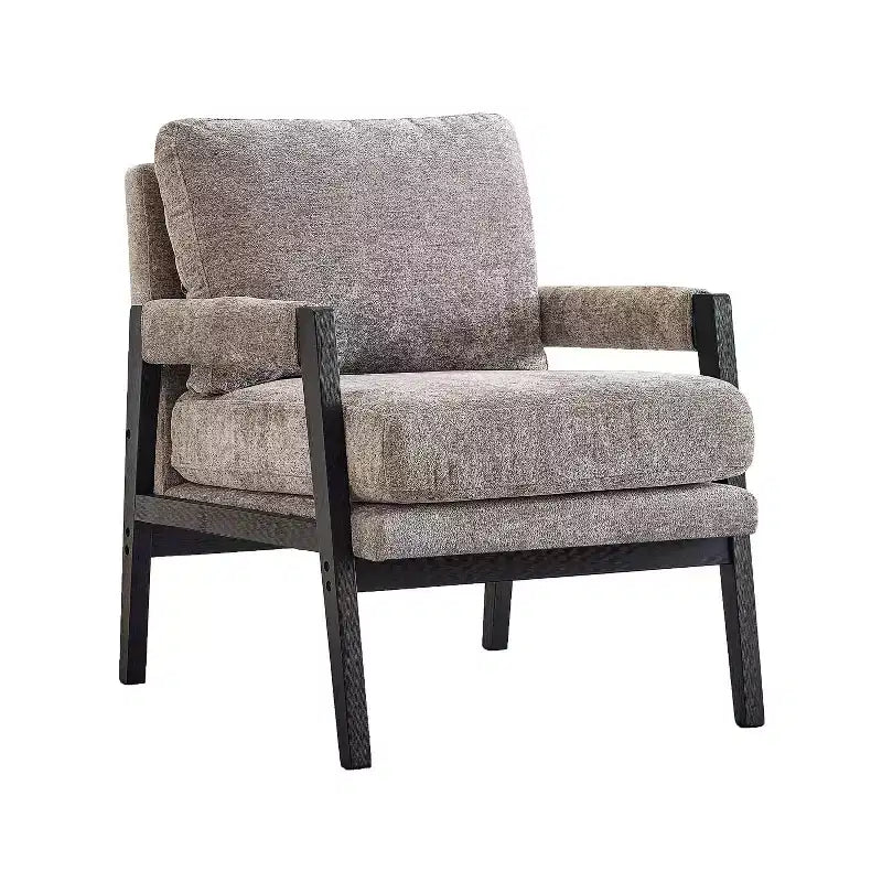 Fauteuil d'appoint rembourré en chenille, de style moderne du milieu du siècle, avec cadre en bois d'acacia