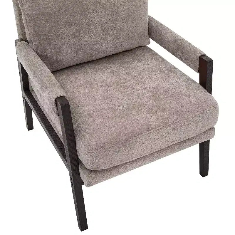 Fauteuil d'appoint rembourré en chenille, de style moderne du milieu du siècle, avec cadre en bois d'acacia