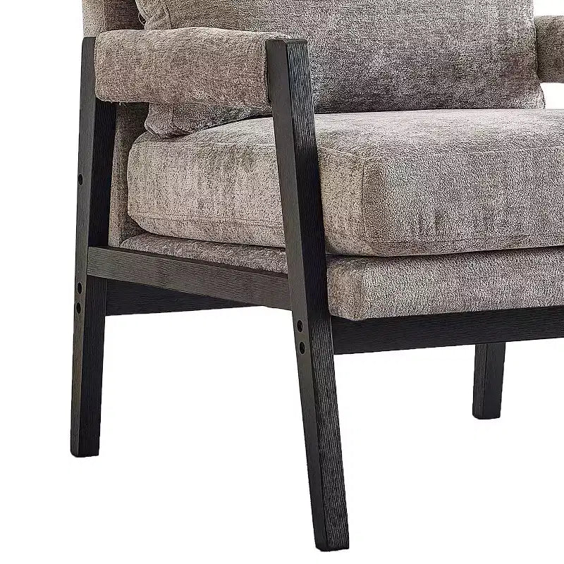 Fauteuil d'appoint rembourré en chenille, de style moderne du milieu du siècle, avec cadre en bois d'acacia