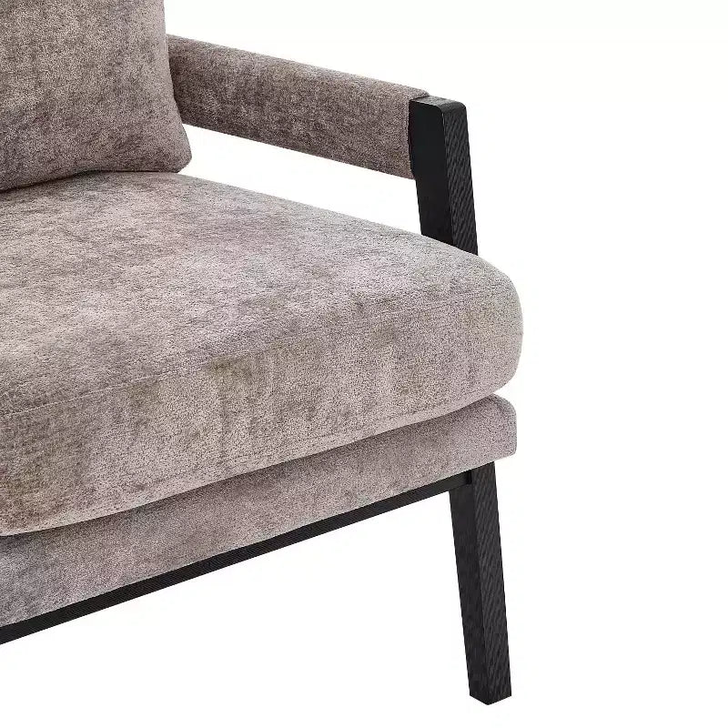 Fauteuil d'appoint rembourré en chenille, de style moderne du milieu du siècle, avec cadre en bois d'acacia