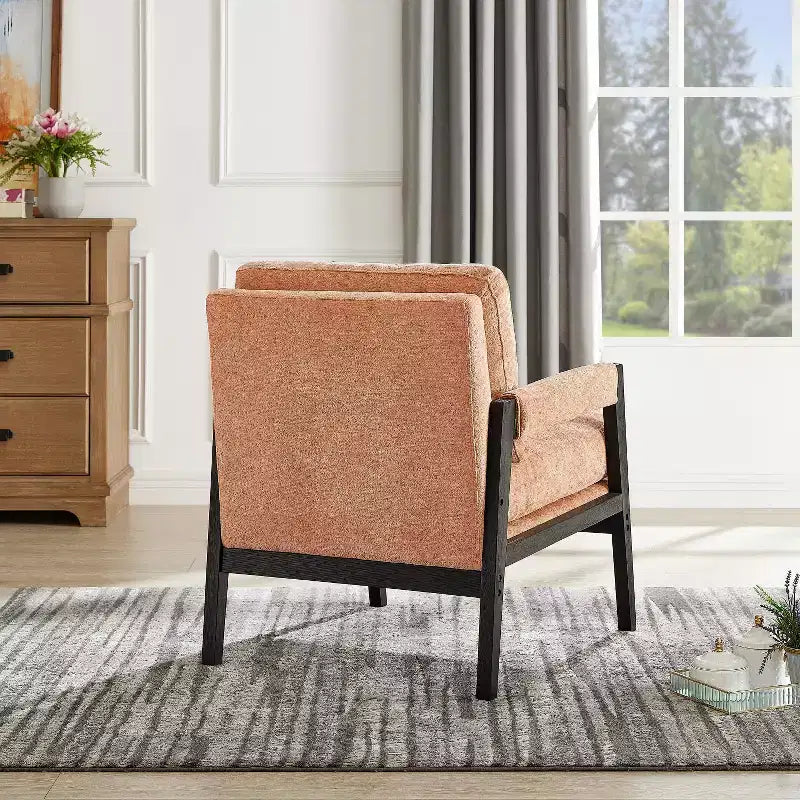 Fauteuil d'appoint rembourré en chenille, de style moderne du milieu du siècle, avec cadre en bois d'acacia