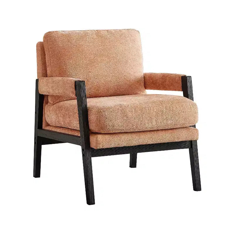 Fauteuil d'appoint rembourré en chenille, de style moderne du milieu du siècle, avec cadre en bois d'acacia