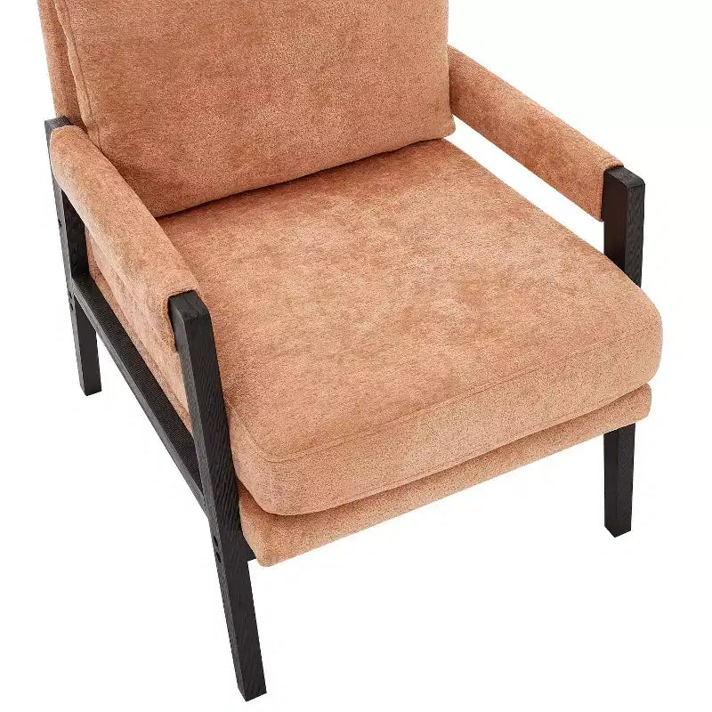 Fauteuil d'appoint rembourré en chenille, de style moderne du milieu du siècle, avec cadre en bois d'acacia