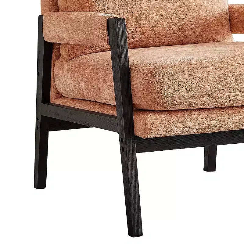 Fauteuil d'appoint rembourré en chenille, de style moderne du milieu du siècle, avec cadre en bois d'acacia