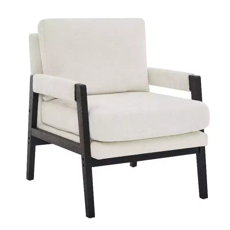 Fauteuil d'appoint rembourré en chenille, de style moderne du milieu du siècle, avec cadre en bois d'acacia
