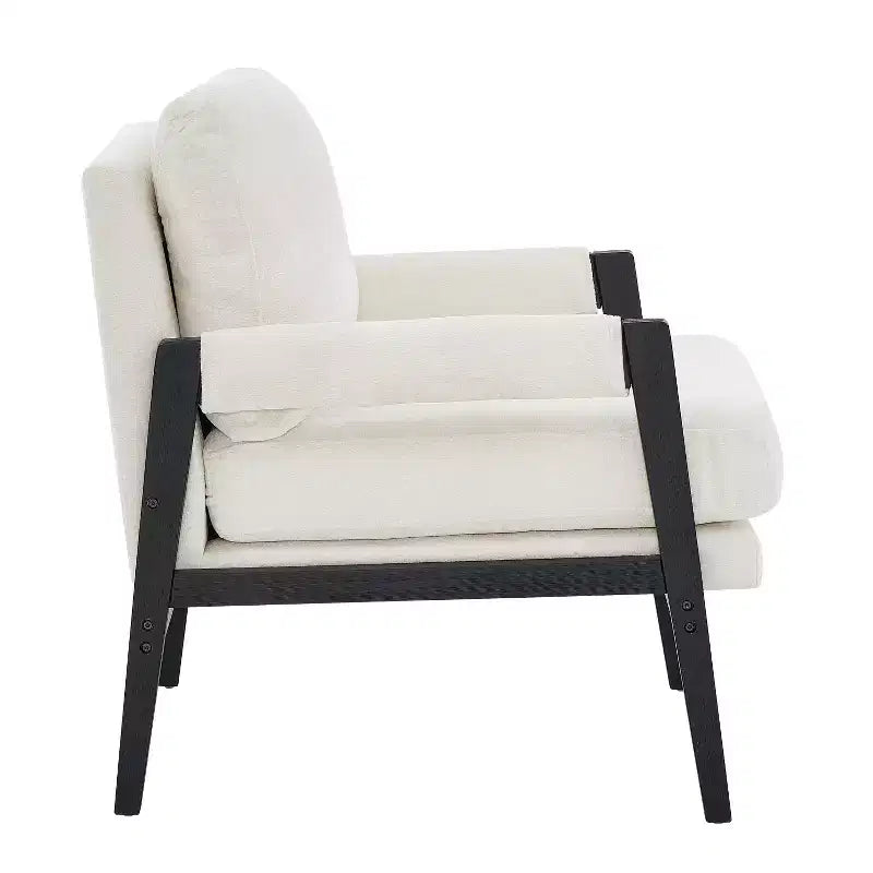 Fauteuil d'appoint rembourré en chenille, de style moderne du milieu du siècle, avec cadre en bois d'acacia